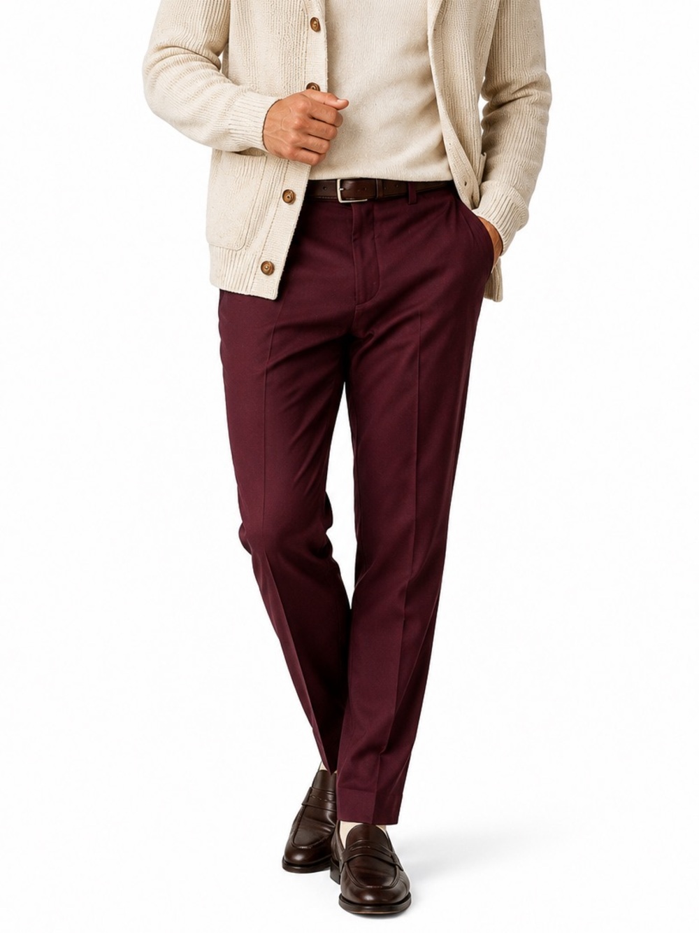 Tallia Red Burgundy Dress Pants 30x32 Stretch Flat Front Suit‎ Trousers